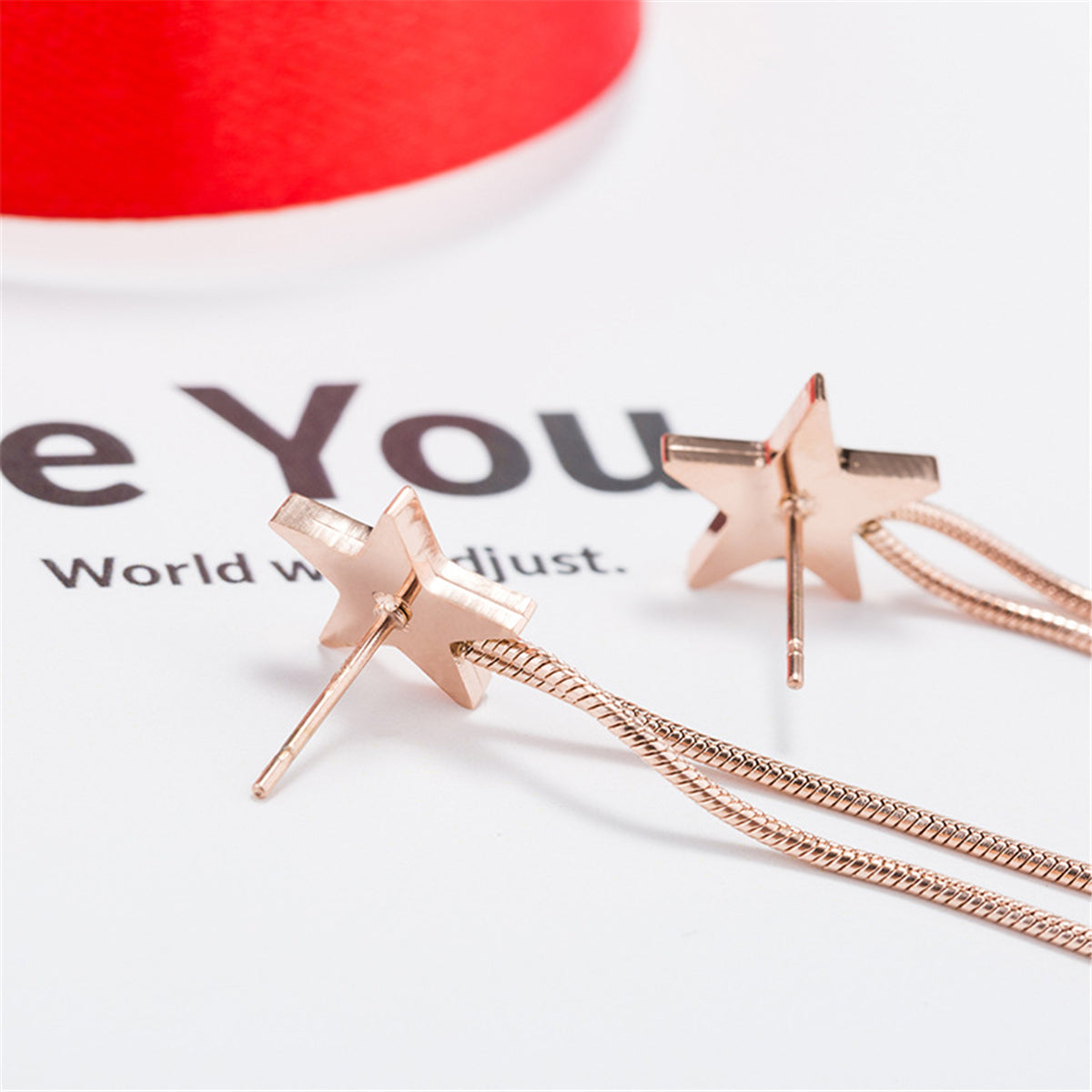 Black Acrylic and 18K Rose Gold-Plated Star Bar Tassel Drop Earrings, rose gold drop earrings for women, styled look