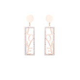 Cubic Zirconia & 18K Rose Gold-Plated 'Love' Rectangle Drop Earrings