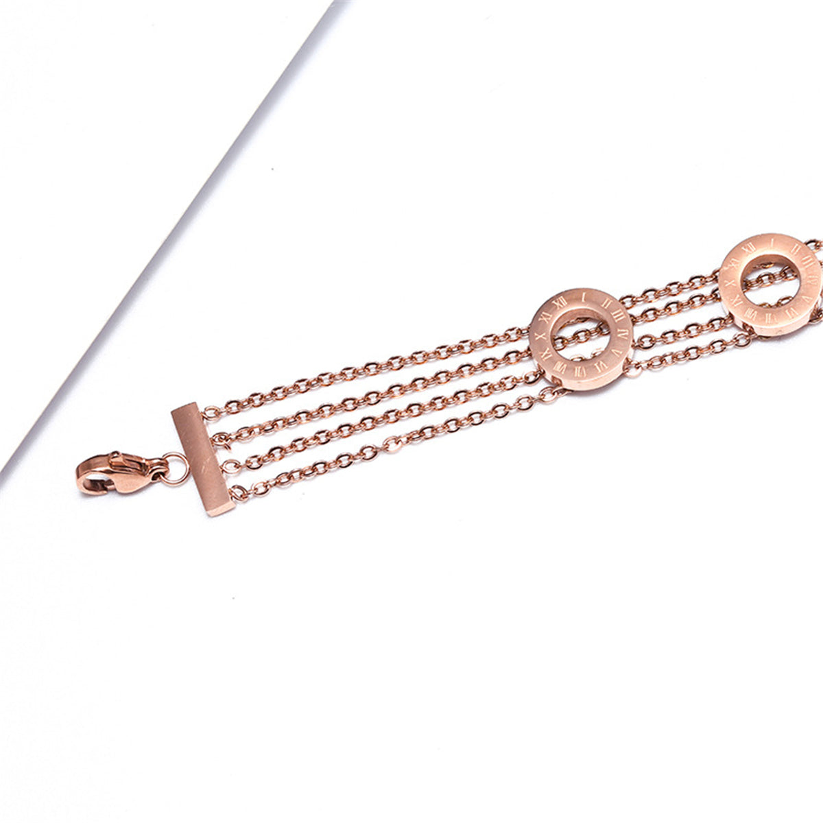 Black Acrylic and 18K Rose Gold-Plated Roman Numeral Multi-Strand Bracelet, rose gold bracelet for women, styled look