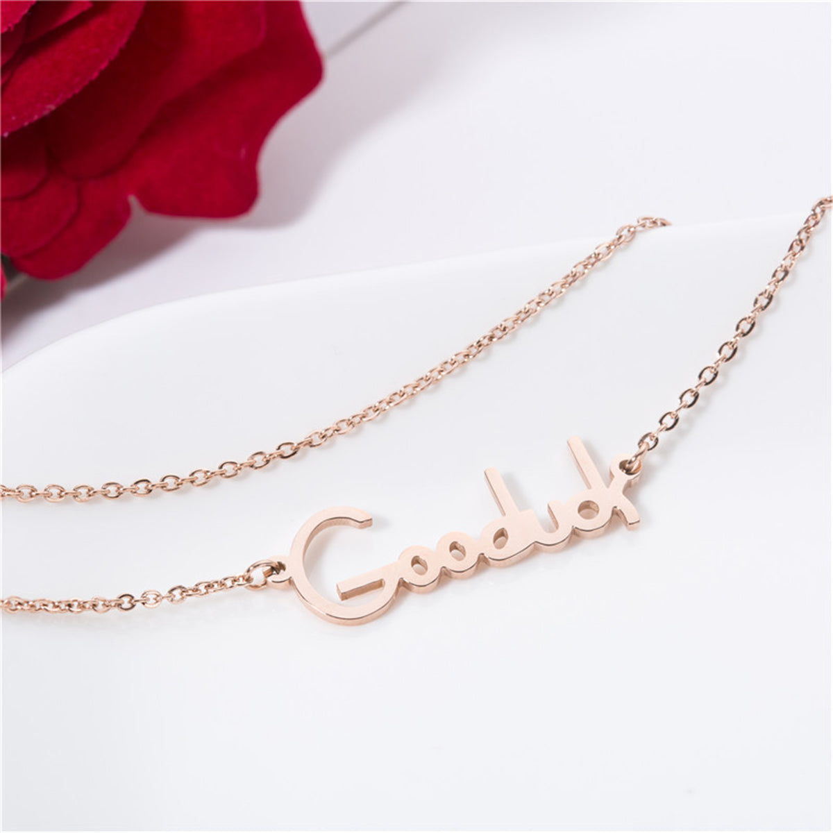 18K Rose Gold-Plated 'Goodluck' Layered Anklet, rose gold anklet bracelet, vintage-inspired design, lifestyle look