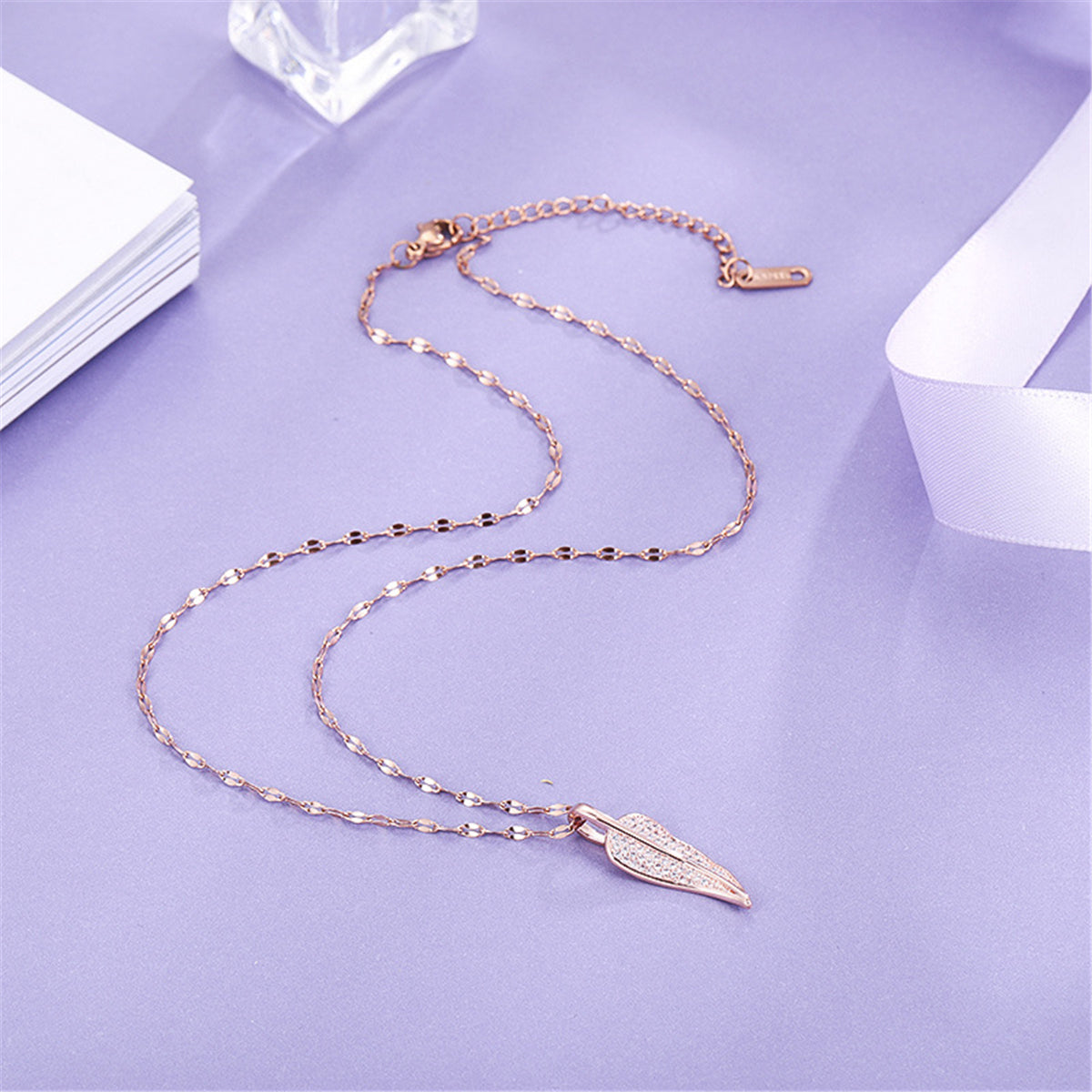 Cubic Zirconia and 18K Rose Gold-Plated Leaf Pendant Necklace, rose gold pendant necklace for women, styled look