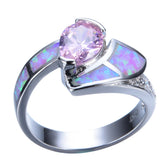 Pink Crystal & Opal Silver-Plated Geo Heart Ring