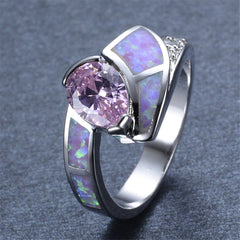 Pink Crystal & Opal Silver-Plated Geo Heart Ring