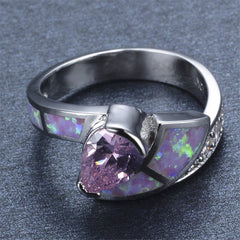 Pink Crystal & Opal Silver-Plated Geo Heart Ring