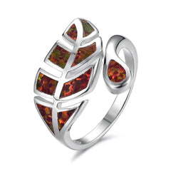 Red Opal & Silver-Plated Leaf Bypass Ring