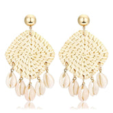 Shell & Rattan Rhombus Drop Earrings