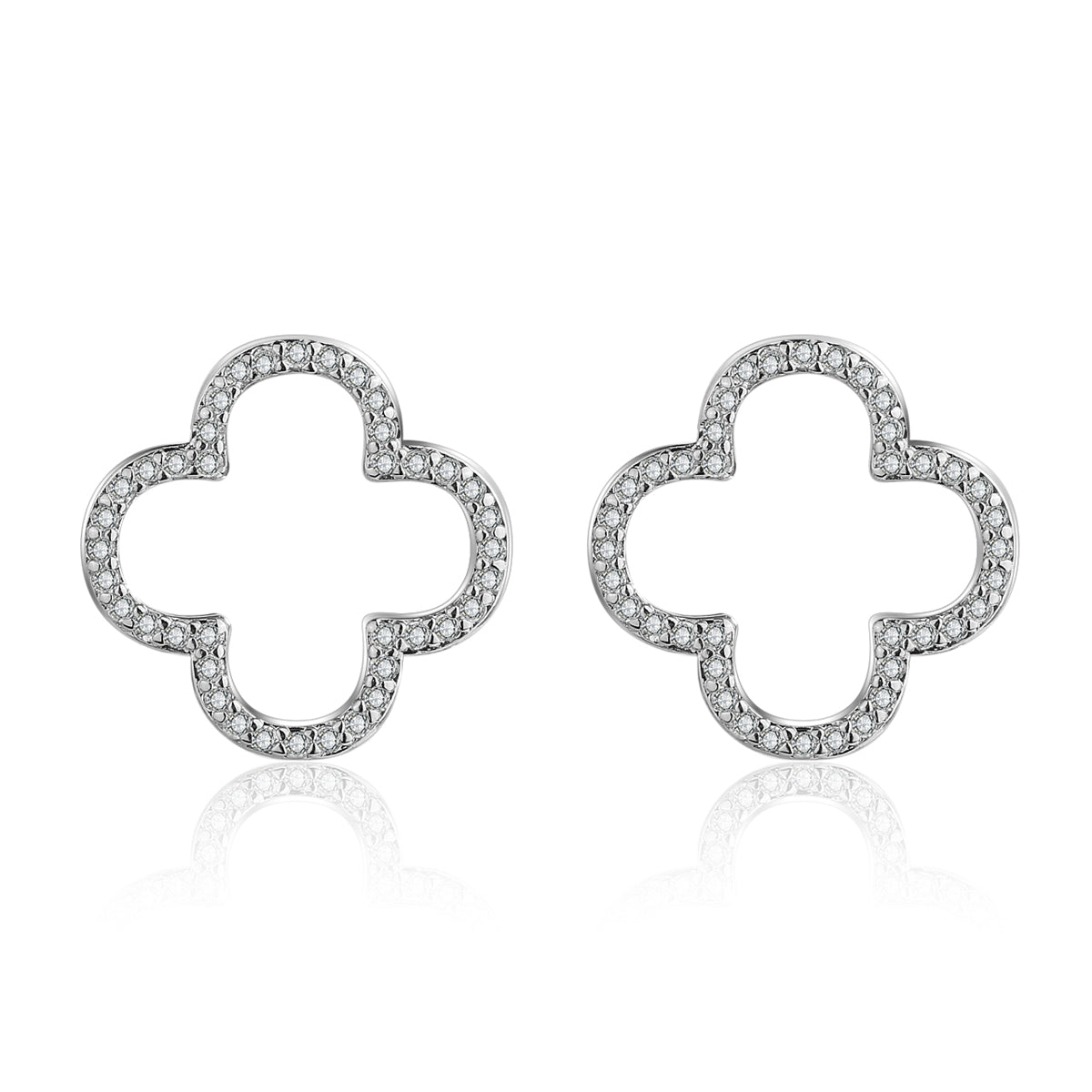 Cubic Zirconia & Silver-Plated Clover Stud Earrings