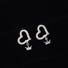 Cubic Zirconia & Silver-Plated Heart Crown-Charm Drop Earrings