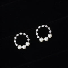 Pearl & Cubic Zirconia Hoop Stud Earrings