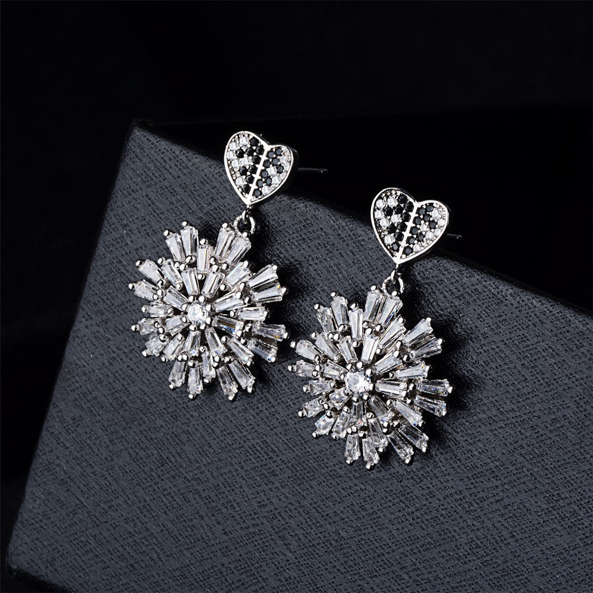 cubic zirconia & Fine Silver-Plated Heart Firework Drop Earrings - streetregion