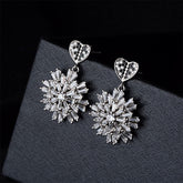 cubic zirconia & Fine Silver-Plated Heart Firework Drop Earrings - streetregion