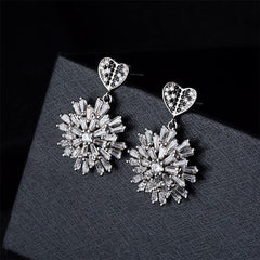 cubic zirconia & Fine Silver-Plated Heart Firework Drop Earrings - streetregion