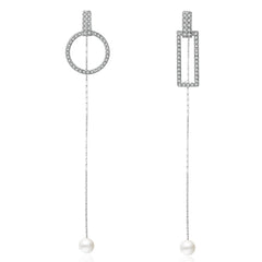 Pearl & Cubic Zirconia Silver-Plated Geometric Chain Drop Earrings