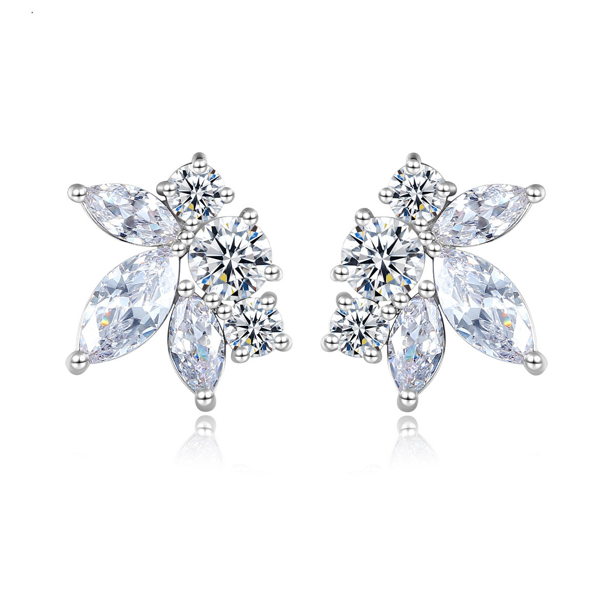 Marquise-Cut Crystal and Silver-Plated Flower Stud Earrings, silver stud earrings for women, lifestyle look