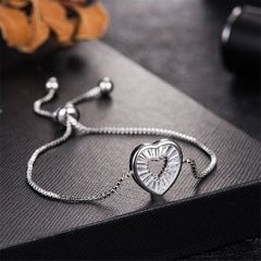 Crystal & Silver-Plated Hollow Heart Adjustable Charm Bracelet - streetregion
