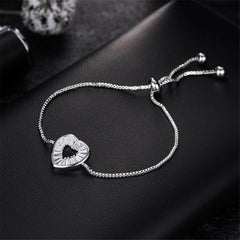 Crystal & Silver-Plated Hollow Heart Adjustable Charm Bracelet - streetregion