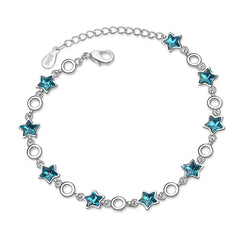Blue Crystal & Silver-Plated Star Station Bracelet - streetregion