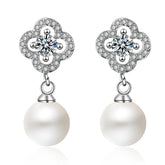 Pearl & Cubic Zirconia Silver-Plated Open Flower Drop Earrings