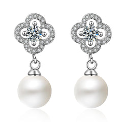 Pearl & Cubic Zirconia Silver-Plated Open Flower Drop Earrings