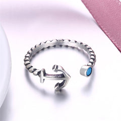 Turquoise & Sterling Silver Anchor Open Ring
