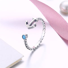 Turquoise & Sterling Silver Anchor Open Ring