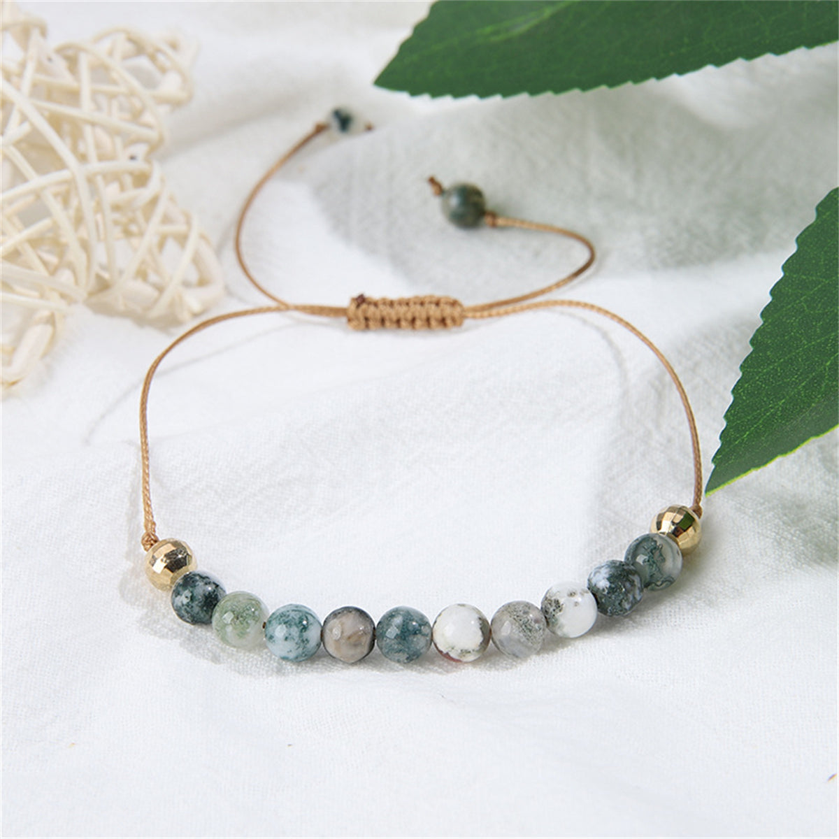 Gray Quartz and Polyster 18K Gold-Plated Adjustable Bracelet, gold bracelet for women, elegant gift for her, lifestyle look