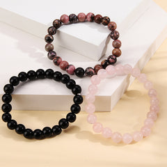 Black Quartz Beaded Stretch Bracelet Set