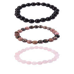 Black Quartz Beaded Stretch Bracelet Set