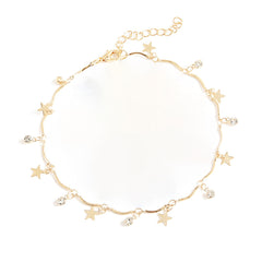 Cubic Zirconia & 18K Gold-Plated Star Charm Anklet