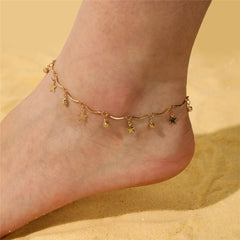 Cubic Zirconia & 18K Gold-Plated Star Charm Anklet