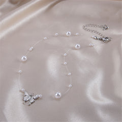 Pearl & Nylon Butterfly Illusion Pendant Necklace