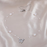 Pearl & Nylon Butterfly Illusion Pendant Necklace