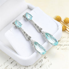 Sea Blue Crystal & Silver-Plated Teardrop Earrings