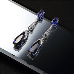 Blue Crystal & Silver-Plated Drop Earrings