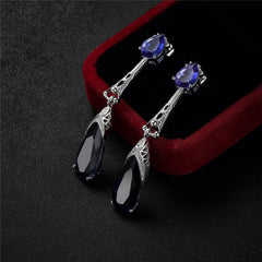 Blue Crystal & Silver-Plated Drop Earrings