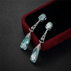 Sea Blue Crystal & Silver-Plated Teardrop Earrings