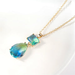 Blue Crystal & 18K Gold-Plated Stack Teardrop Pendant Necklace