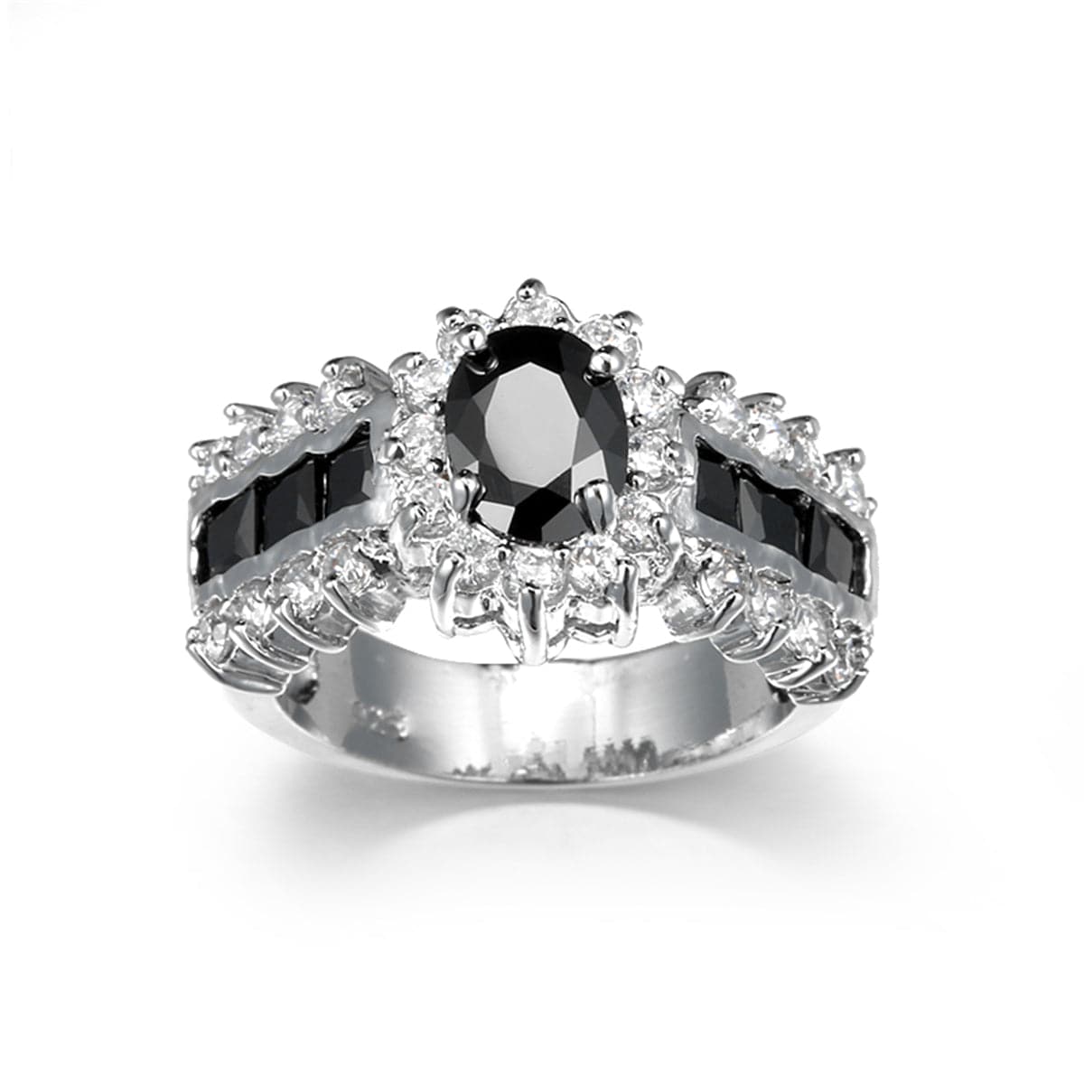 Black Crystal and Cubic Zirconia Oval-Cut Ring, statement rings for women, elegant gift for her, side view