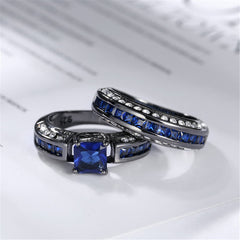 Navy Cubic Zirconia Princess-Cut Ring & Band
