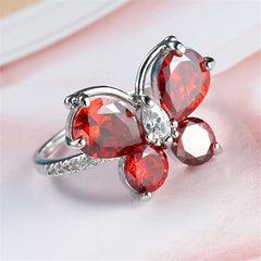 Red Crystal & Cubic Zirconia Butterfly Ring