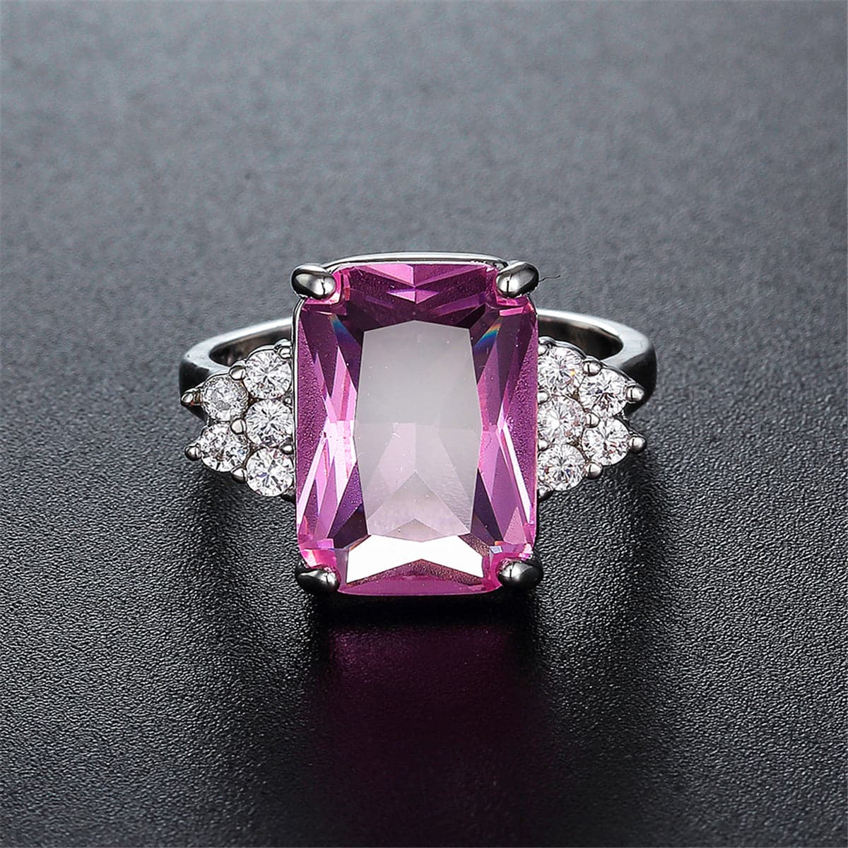Pink Crystal and Cubic Zirconia Princess-Cut Ring, jewelry gift sets for women, vintage-inspired design, styled look