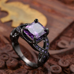 Purple Crystal & Cubic Zirconia Openwork-Band Ring