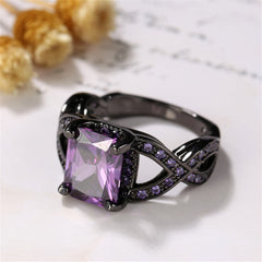 Purple Crystal & Cubic Zirconia Openwork-Band Ring