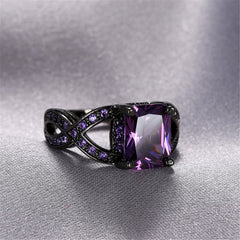 Purple Crystal & Cubic Zirconia Openwork-Band Ring