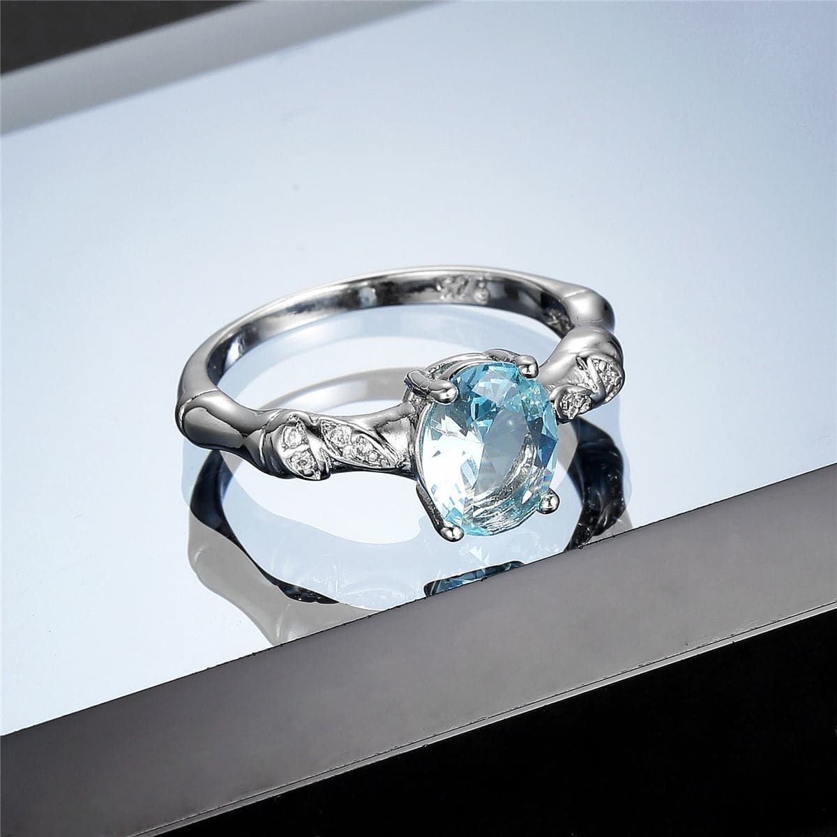 Sea Blue Crystal and Cubic Zirconia Bamboo Ring, jewelry gift sets for women, everyday style, styled look