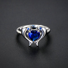 Navy Crystal & Cubic Zirconia Dolphin Heart-Cut Ring