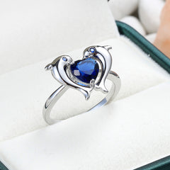 Navy Crystal & Cubic Zirconia Dolphin Heart-Cut Ring