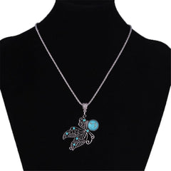 Turquoise & Cubic Zirconia Silver-Plated Butterfly Pendant Necklace