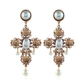 Pearl & 18K Gold-Plated Cross Drop Earrings