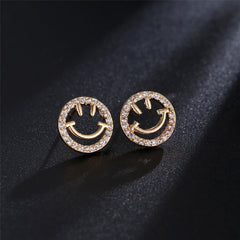 cubic zirconia & 18K Gold-Plated Smiley Face Stud Earrings - streetregion